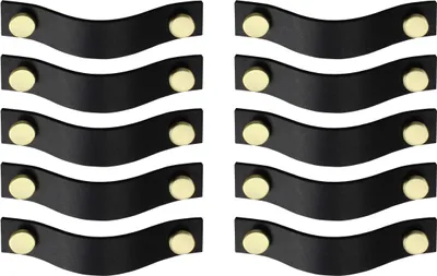Immagine prodotto di Natural Goods Berlin Maniglia per mobili RIEMEN, pomolo per mobili, maniglia per armadi, pomolo per cassetti e porte, nero, oro (spazzolato), 10 pezzi