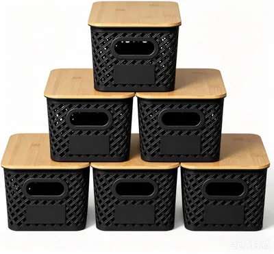 Immagine prodotto di Elzusha - Set di 6 scatole impilabili con coperchio in bambù, colore nero