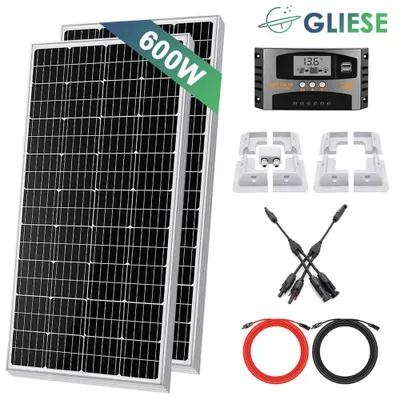 Produktbild von 600W Wohnmobil Set Solaranlage Komplettpaket MONO Solarmodul RV Mit PV Halterung +40A Laderegler Solarkabel