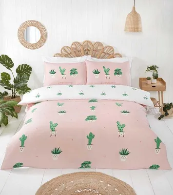 Produktbild von Ibenzoa® Rosa Microfaser-Bettwäsche-Set 200 x 135 cm für Einzelbett – Wendebezug mit Kaktusprint, 1 Kissenbezug 75 x 50 cm, 180 Fadenzahl