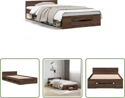 Produktbild von The Living Store Bettgestell mit Schublade Braun Eiche 75x190 cm Holzwerkstoff