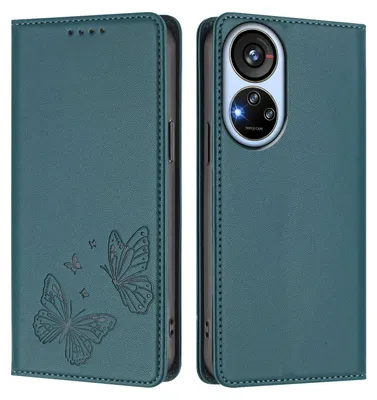 Produktbild von Lederhülle für ZTE Blade V40s, Schmetterling Prägung Leder Brieftasche Schutzhülle mit Ständer Grün