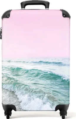 Produktbild von NoBoringSuitcases.com® Koffer Handgepäck Trolley Rollkoffer Kleine Reisekoffer mit 4 Rollen - Meer - Wellen - Rosa - Natur - Cabin Size < 55x40x23 cm & 55x40x20 cm - Fotokoffer - Kabinenkoffer - BoardgepäckHandgepäck Koffer 55x35x20 cm, 36L,