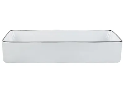 Produktbild von BELIANI Waschbecken Weiß Keramik Rechteckig 61x35 cm mit Schwarzem Rand ohne Überlauf ohne Ablaufgarnitur Bad Waschschale Waschtisch Aufsatzwaschbecken