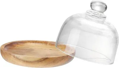 Produktbild von Famanu Dessertglocke mit Zitronenhalter - Glasbehälter mit Holzplatte