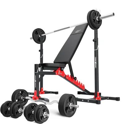 Produktbild von Marbo Sport Set MH19_141KG_KIER_G 2.0 | verstellbare Hantelbank + höhenverstellbarer Hantelständer + Stangen- und Hantelscheiben gummiert Set 113 kg | EU