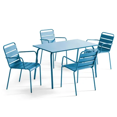 Immagine prodotto di Tavolo da giardino e 4 sedie in metallo blu pacifico - Oviala Palavas