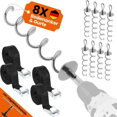 Produktbild von NewHabitat | 8x Erdanker Bodenanker Silber inkl. Gurte