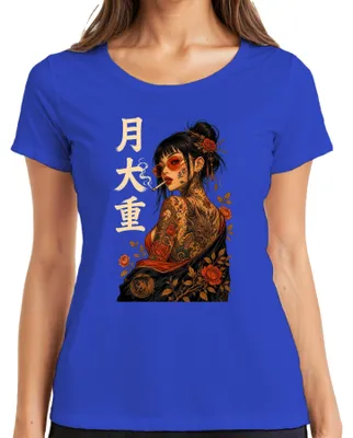 Produktbild von Ge Yakuza Tattoo Frau Japanisch Oni Drache Japan Y2K Rose Damen T-Shirt, Blau, XXL