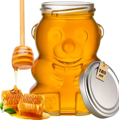 Image de Pot à Miel Ourson 180 ml – Bouchon Métal Argenté, Idéal Cadeau Invité Mariage, Communion & Baby Shower