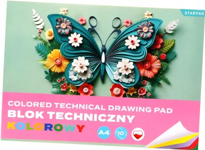 Obrázek produktu pro Barevný blok papíru A4, 10 listů, barevný papír, motiv motýl, vhodný pro tvoření