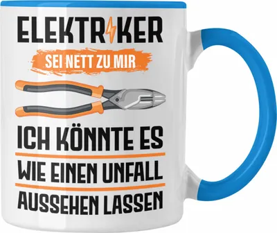 Produktbild von Trendation - Elektriker Tasse Spruch Männer Geschenk Lustig Gadget Geschenke Kaffeebecher (Blau)