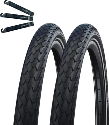 Image de 2 x Schwalbe Marathon G-Guard Addix E-25 pneus vélo noir/reflex 32-622 (28 x 1,25) avec démonte-pneus maxxi4you