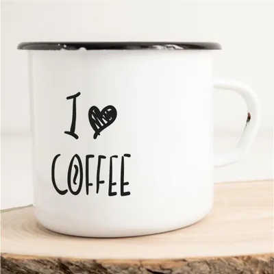 Produktbild von Huuraa Emaille Tasse I love Coffee Geschenk Kaffeebecher Vintage 300ml I love Coffee Präsent