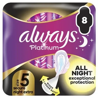 Obrázek produktu pro Hygienické vložky Always Platinum Secure Night Extra s křidélky, 8 ks.