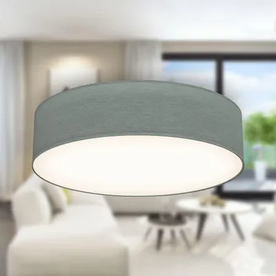 Image de B.K.Licht Plafonnier textile avec abat-jour Ø380mm rond 2xE27 max 40W lumière blanche chaude gris lampe plafond salon chambre bureau couloir