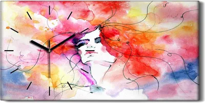 Produktbild von Wanduhr Bürouhr Leinwand Bild 60x30 Malende Frauen Abstrakte Kunst Bunt - schwarze Hände