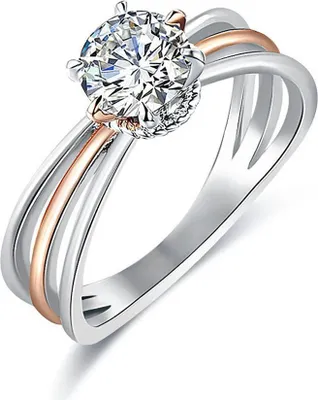 Produktbild von Verlobungsring Zirkonia Kristalle Damen Ring Solitär-Ring Zweifarbig Autiga® silber-rosegold 56 - Ø 17,90 mm