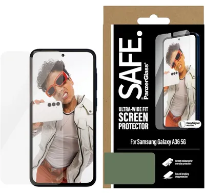 Zdjęcie produktu dla PanzerGlass SAFE. by ® Screen Protector Samsung Galaxy A36 5G | Ultra-Wide Fit w. EasyAligner, Samsung, Samsung - Galaxy A36 5G, Aplikacja na sucho, Odporny na zadrapania, Odporny na wstrząsy, Przezroczysty, 1 szt.