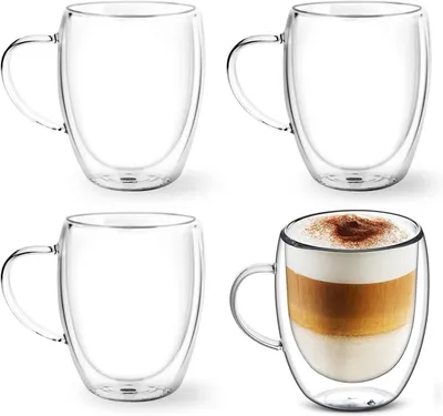 Image de Verres à café à double paroi - Tasses à cappuccino et latte - Pour servir des boissons chaudes - Résistant à la chaleur, double paroi - 350 ml - Transparent