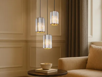 Produktbild von LED Cluster Pendelleuchte 3-flammig mit Rauchglas Kristall, Esszimmerlampe Ø35cm