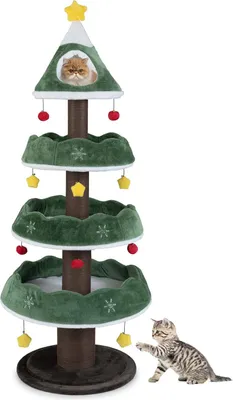 Produktbild von GOPLUS Kratzbaum Weihnachten, 179 cm Katzenturm Weihnachtsbaum mit Katzenhöhle, Plattformen, Bällen & Kratzsäule, Katzenbaum für große & kleine Katzen