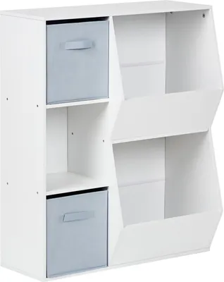 Produktbild von BELIANI Bücherregal mit 3 Regalebenen Spanplatte weiß mit Vliesstoff Boxen mit Regalen Jugendzimmer Kinderzimmer