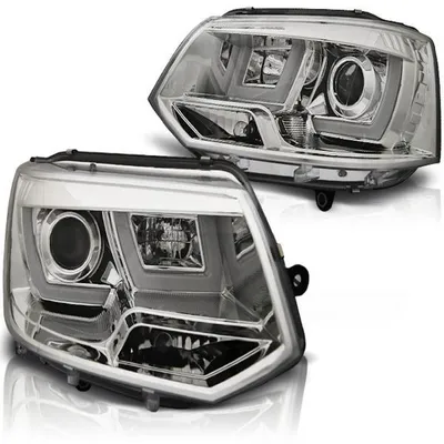 Productafbeelding van LED-dagrijverlichting (DRL) voor koplampen, geschikt voor VW T5 GP, facelift-model, bouwjaar 2010-2015, chroom