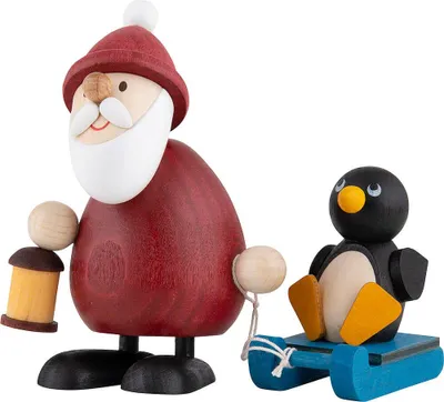 Produktbild von Weihnachtsmann mit Schlitten und Pinguin (9,5cm) von Ullrich Kunsthandwerk