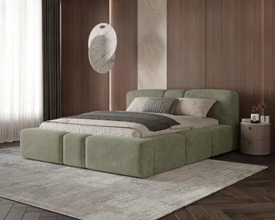 Produktbild von Chilly Möbel Design Bett Monte - Polsterbett mit stabilem Metallrahmen, Bettkasten und Stauraum - Doppelbett mit Kopfteil 140x200 cm / Perfect Harmony / Olivgrün