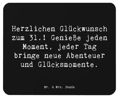 Produktbild von Mr. & Mrs. Panda Mousepad Spruch 31. Geburtstag - Schwarz - Geschenk, Lebensfreude, computermatte, Freude, Herzlichen Glückwunsch, handgefertigte Geschenke, Mouse Pad