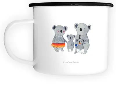Produktbild von Mr. & Mrs. Panda Teetasse Koala Familie - Weiß - Geschenk, Family, Emaille Tasse, Metallbecher, Pott, Haferl, Mama, Kinder, Koalas, Muttertag, Große