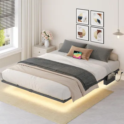 Metall-Bettgestell 160x200 cm, schwebend, mit LED und Ladestation