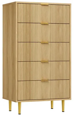 Image de Commode avec 5 tiroirs, dimensions 60 x 40 x 112 cm, en chêne naturel
