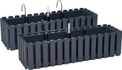 Produktbild von 2x Blumenkasten 60 cm Blumentopf mit Halterungen Pflanztopf Wasserstandsanzeiger Balkonkasten Pflanzkästen Anthrazit