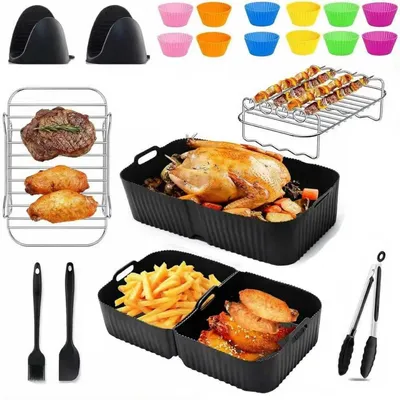Immagine prodotto di Set di 3 stampi in silicone per friggitrici ad aria da 10,4L e 5,2L, riutilizzabili, colore nero