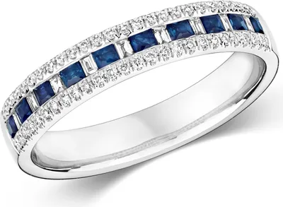 Produktbild von Exquisiter 9 Karat (375) Weißgold Halb Eternity Diamant Damenring Baguette-Schliff 0.21 Karat HI - I1 mit Saphir, 53 (16.9); TRS291339KWRSM