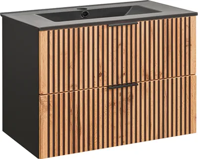 Produktbild von Waschtisch 80.2cm Gaia mit 2 Schubladen, Eichenoptik und Schwarz
