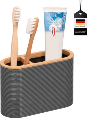 Image de bremermann Porte-brosse à dents SEGNO en bambou et plastique | Porte-ustensiles gris