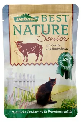 Produktbild von Dehner Best Nature Katzenfutter Senior, Nassfutter, für ältere Katzen, Lamm, 16 x 85 g Beutel (1.36 kg)