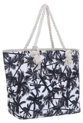 Obrázek produktu pro Velká plážová taška typu shopper se zipem – palmy, bílá a černá