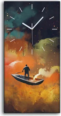 Produktbild von Wandbild Leinwand Bilder Wanduhr 30x60 Kunst Mann auf einem Boot im Weltraum - weiße Hände