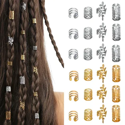 Produktbild von 120 Schmuckstücke für Dreadlocks, Haarringe, Wikinger-Runenperlen, 40 goldene Flechtperlen, 80 silberne skandinavische Bartperlen, Manschettenclips für Dreadlock-Accessoires, Uni-Flechtaccessoires, DIY-Accessoires