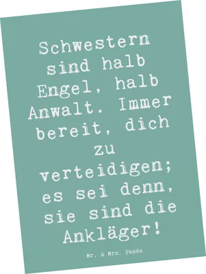 Produktbild von Mr. & Mrs. Panda Postkarte Spruch Schwesternwunder - Meeresbrise - Geschenk, liebe unter geschwistern, Ansichtskarte, Geburtstage, familienbeziehung, Geschwisterliebe