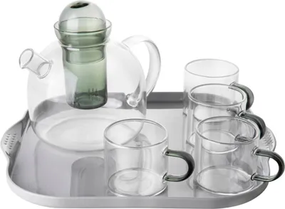 Obrázek produktu pro Kuketo | Čajová konvice se sítkem 670 ml - Skleněná - včetně 4 sklenic - Tepelně odolná - Elegantní čajová souprava