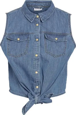 Produktbild von Ärmellose Bluse Kentkragen Unifarben Knopfverschluss | S
