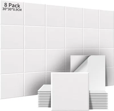 Produktbild von Famanu Akustikpaneele 8er Set Selbstklebend Weiß - Akustische Wanddekoration für Studio und Zuhause