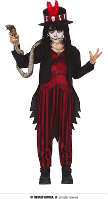 Produktbild von Voodoo Hexenmeister Kinderkostüm Zauberei Schlangenzauber Mystisch, Größe: 140/146 Farbe: Schwarz