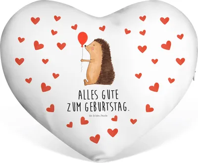 Produktbild von Mr. & Mrs. Panda Dekokissen Igel Luftballon - Weiß - Geschenk, Glückwunsch, dekoartikel, Ballon, Geburtstag, Partnerkissen, Lustige Sprüche, Happy Birthday, Kuschelkissen