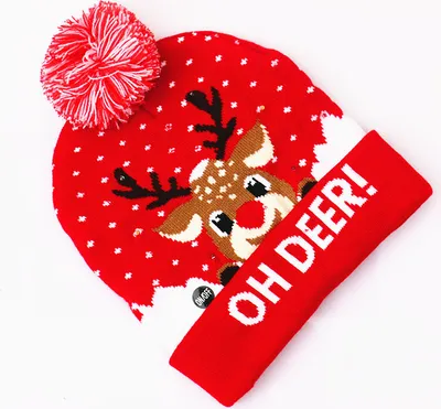 Produktbild von Weihnachtsmütze mit LED-Beleuchtung Blinkmodi Strickmütze Dekoration Partybedarf, Alphabethirsch